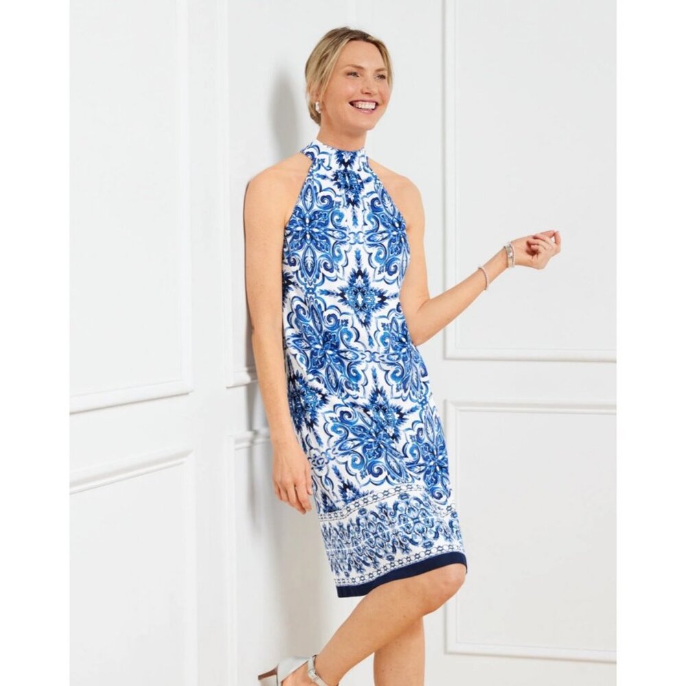 Talbots Petite Halter Shift Dress in Elegant Medallions Print